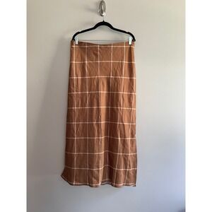 Vineyard Vines Brown Plaid Midi Skirt High Waist‎ Straight Career Casual